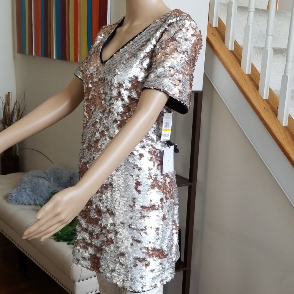 ❤1. State Sequined Shift Dress Silver Mist Size M - Picture 2 of 8